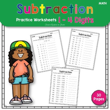 Subtraction Worksheets Bundle | 1-4 Digit Practice & Regrouping (Grades 1-4)