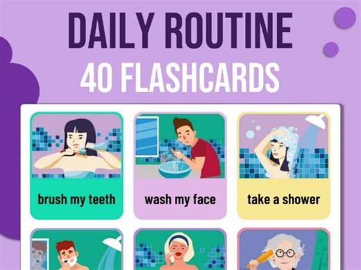 Daily Routine Vocabulary - 40 Flashcards + Editable PowerPoint + Printable Game | Teaching Resources