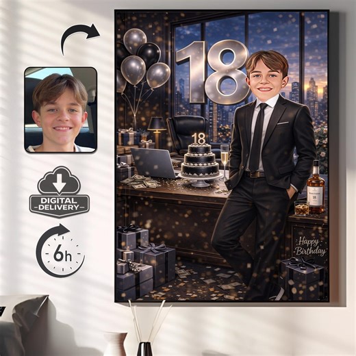 Custom 18th Birthday Caricature Portrait, Personalized Photo Gift (digital Download) - Etsy