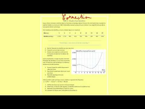 Correction dm étude D'un Bénéfice - Mathématiques Terminale bac pro - Statistiques à 2 variables