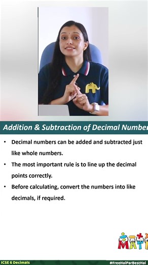 Add and subtract decimals without confusion—just align the decimal points | Decimals ICSE Class 6