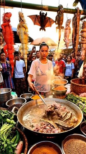 This woman serves python, iguana, and bats in her cooking. #streetfood #shortvideo #cooking