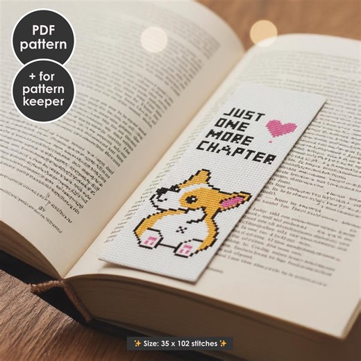 Corgi Bookmark Cross Stitch Pattern: "just One More Chapter" (PDF Pattern) - Etsy