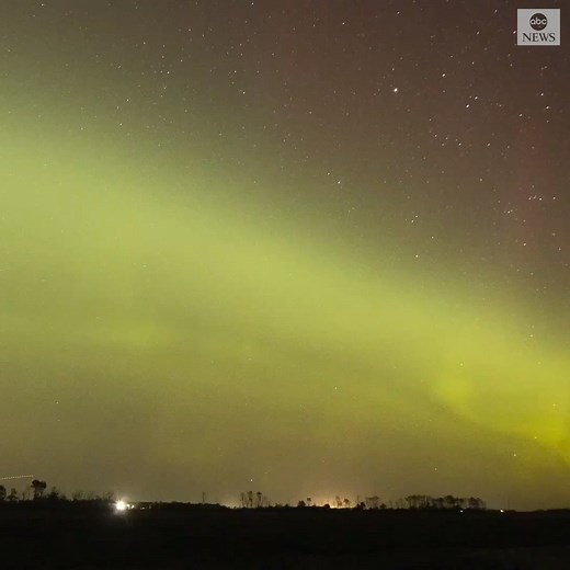 9.1K views · 366 reactions | ALL OF THE LIGHTS: Stunning timelapse footage shows the aurora borealis exploding in a bright flash of color across the night sky above North Dakota. https://abcn.ws/3DFBcEC | ABC News | Facebook