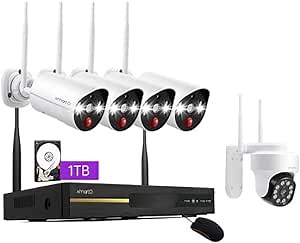 XMARTO 8CH Home Security Camera System Wireless with Human/pet Detection, Smart Flood Lights 2-Way Audio Cameras + 1 Outdoor PTZ Camera, 1TB HDD