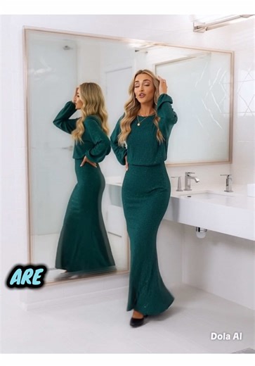 #womensclothes Women's Elegant Mermaid Hem Bodycon Dress, Long Sleeve for Christmas Party & Valentine's Day