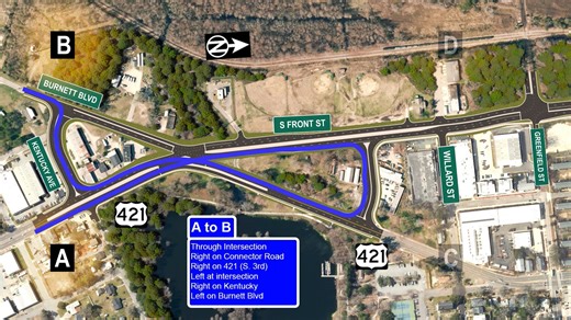 Watch the outlined traffic pattern for the double quadrant intersection