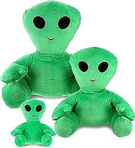 DolliBu Plush Alien Stuffed Toys - Soft Huggable Green Alien Plush Kit, Adorable Space Creature Plush Toys, Cute Weird Cuddle Gifts for Kids and Adults - 3 Pack