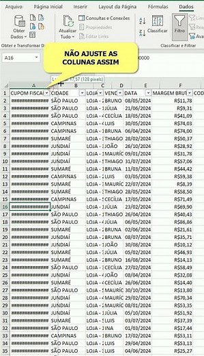 Atalho para ajustar automaticamente a largura das colunas no Excel