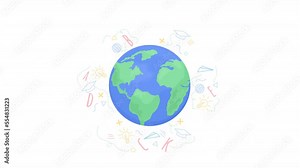Animated world communication concept. Looped 2D cartoon flat object on white with alpha channel transparency for web design. HD video footage. Globe connection creative idea animation
