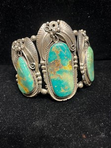 1970’s Navajo Royston Turquoise Sterling Silver Cuff, Leaves, Native American Indian, Studs, Pawn - Etsy