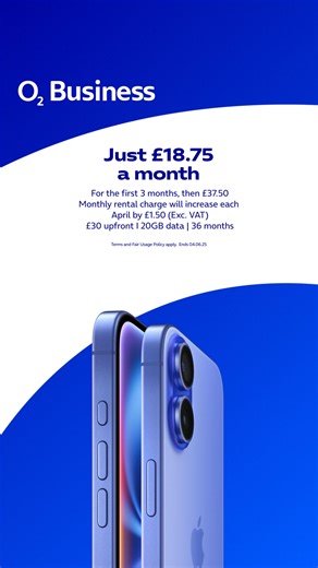 Get iPhone 16 with 3 months half price and enjoy EU roaming at no extra cost with O2 Business 💰. | O2 Business