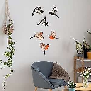 6 Wooden Bird Wall Decor Hanging Folk Art Robins Blackbirds Vintage Gothic Home Decor for Living Room Kitchen Bathroom Freedom Flying Across Decorations Indoor Outdoor Patio Gift Bird Lover GO-B4-C6