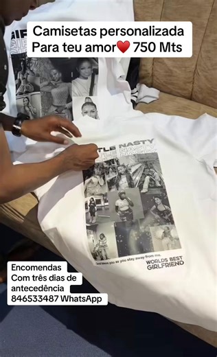 Ofereça o seu namorado ou namorada um camiseta personalizada com as vossas fotos Por apenas 750 Mts Pontos de levantamento das encomendas 📍Alto maé (Paragem Versalhes) 📍Alto maé (Paragem Tijuca) 📍Mercado Benfica (ponte) 📍Patrice Lumumba 📍Mercado T3