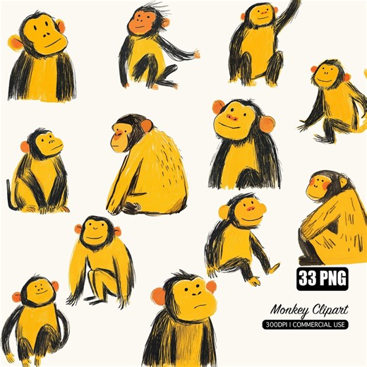 Baby Monkey Clipart Jungle Monkey Clip Art Kids Animal Clipart Nursery Animal Clipart Cartoon Monkey Clipart Crayon Doodle Monkey - Etsy