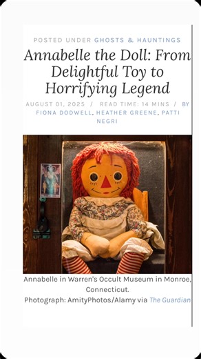 “She’s infamous, iconic… and absolutely haunted. 👻 Check out our brand-new article on Annabelle the Doll, written by the haunted doll dream team: the brilliant Heather Greene, the spooky-talented Fiona Dodwell, and yours truly! Three haunted doll divas dive into one of the most chilling paranormal objects of our time. Read it now on Llewellyn’s site! 🖤🪆 https://www.llewellyn.com/journal/article/3278” #HauntedDoll #Annabelle #HauntedAnnabelle #HauntedObjects #ParanormalDivas #HauntedDollDivas 