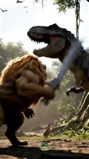 Lion Warrior vs Giant Dinosaur Epic Sword Fight | Who Wins? 🤯💪🏻#wildlife