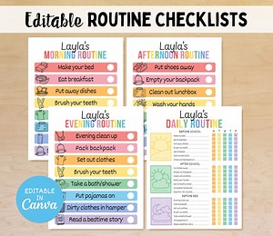 Editable Daily Checklist for Kids, Routine Chart for Kids, School Day Checklist, Chore Chart, Daily Responsibilities, Canva Template - Etsy