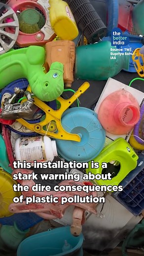 "Wake up, humans!" Is the message conveyed by this installation at Chennai's Besant Nagar Beach crafted using plastic waste found there. #SaveEnvironment #Message #Chennai | TheBetterIndia