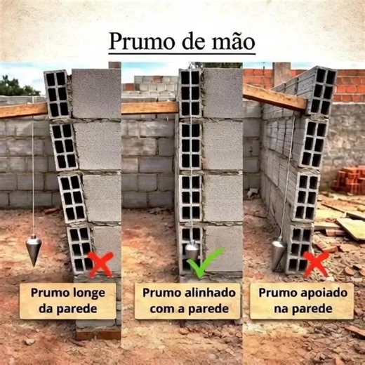 This is explains a simple but important masonry/layout mistake: using a plumb bob the wrong way can make your wall end up crooked. A plumb bob is the hanging metal weight on a string. Gravity makes it point straight down, so builders use it to check if a wall is perfectly vertical (plumb). The poster shows 3 ways to use it: ❌ 1) “Touching” (Wrong) - The plumb bob is pressed against the wall. - This is the “trap” the image warns about. - When it touches, the wall pushes the bob, moving it slightl