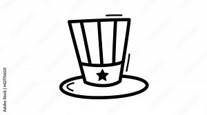 Patriotic American Top Hat icon animation drawn by hand in cartoon style. 4k video motion illustration for Independence Day in the United States alpha matte channel