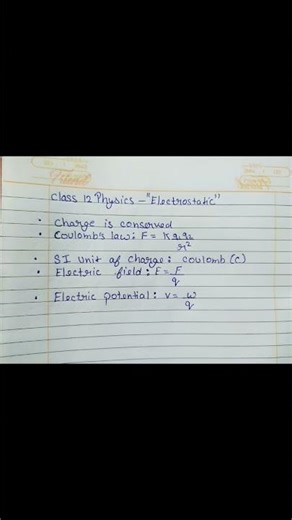 Class 12 Physics Electrostatics Short Notes
