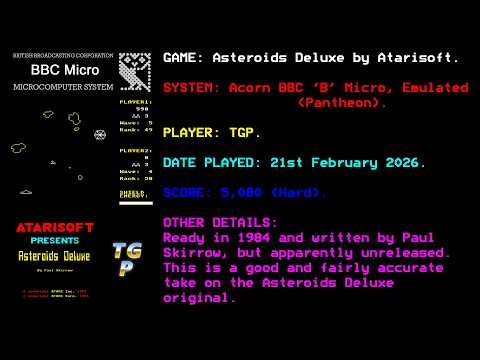 Asteroids Deluxe - Atarisoft - BBC Micro - Emulated (Pantheon) - Hard - 5,080 points.