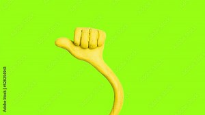 Thumbs up.Hand gestures animation of moving hand like and ok. Isolated on chroma key green screen background . Hand gesture stop motion animation. Cartoon video animation. Motion graphics.