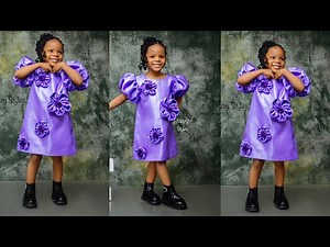Stylish A-line dress for a girl with fabric flower details | diy | Beginner Friendly