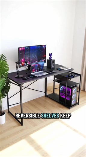 Maximize your space with this sleek L‑shaped corner desk for work or play! #HomeOffice #DeskSetup #ProductiveSpace #WorkAndGame #ForYouPage
