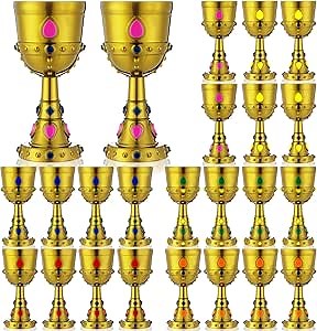 24 Pcs Medieval Molded Crown Goblets 8 oz Colorful Jeweled Goblet Vintage Plastic King Queen Party Cups Medieval Party Decorations for Halloween Carnival Drinking Supplies