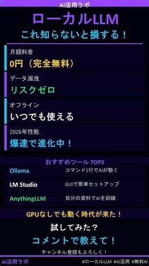 ローカルLLMって知ってる？月額0円・オフライン・情報漏洩ゼロのAI #Shorts