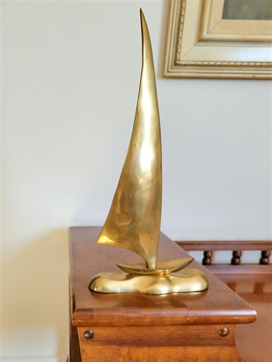 Vintage Solid Brass Sailboat Sculpture – 13" Tall Mid Century Modern Nautical Decor - Etsy
