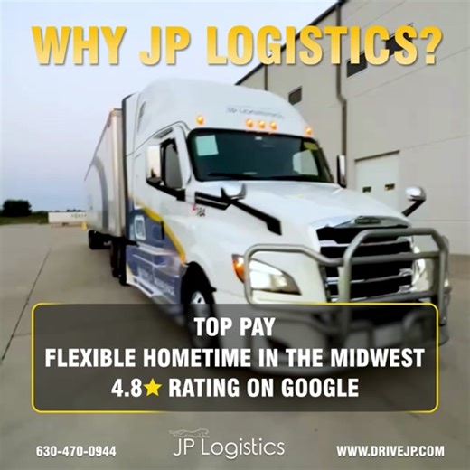 What are the top reasons to join JP Logistics? 💸 Great pay 🚛 Dedicated freight 🏠 Flexible hometime ⭐ High praise from our drivers Are you ready to experience the best in class? Call us today or apply through our website! #jplogistics #trucking #cdljobs