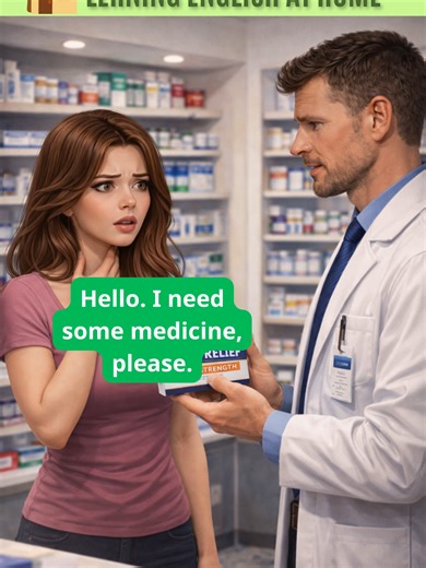 Buy Medicine at a Drug Store | Real-Life English Conversation In this video, you will watch a simple and realistic English conversation in a drug store. A woman visits the pharmacy because she feels unwell. She explains her symptoms clearly. The pharmacist asks questions and recommends the right medicine. This situation happens every day in real life, so it is perfect for English learners who want to speak with confidence. This video helps you: ✅ Learn useful pharmacy English ✅ Practice A2-level