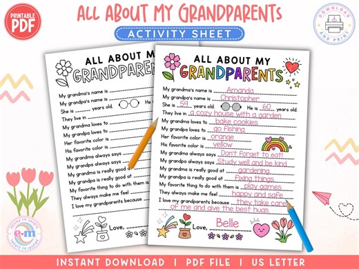 All About My Grandparents PRINTABLE, Grandparents Day Activity for Kids, Questionnaire Gift for Grandma and Grandpa, Coloring Worksheet PDF - Etsy
