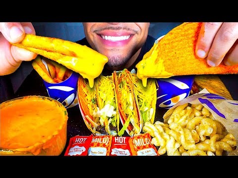 ASMR TACO BELL NACHO CHEESY FRIES CINNAMON TWIST MUKBANG FAST FOOD *SAVAGE EATING* NO TALKING JERRY