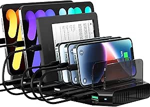 Multi USB Charging Station for Multiple Devices, 60W 10 Ports Multi Charger Station with QC3.0 Port & Adjustable Dividers Compatible with Tablets, Smartphones