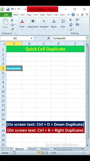 Excel Duplicate Data Trick | Ctrl + D & Ctrl + R Shortcut | Super Fast Excel Tip @Gyanworld13