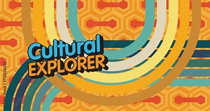 Retro 70s Background animation with Cultural Explorer word, Groovy Adventure 1970s art video. Minimalistic Vintage design old-fashioned color artwork.