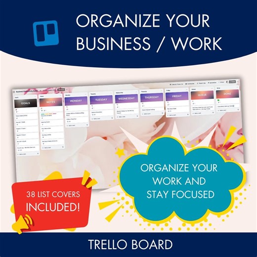 Trello Board Template: WORK BUSINESS / Small Business Board Weekly Productivity Planner Goals Daily - Etsy