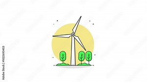 4k Windmill. Wind Energy Concept Animation Video
