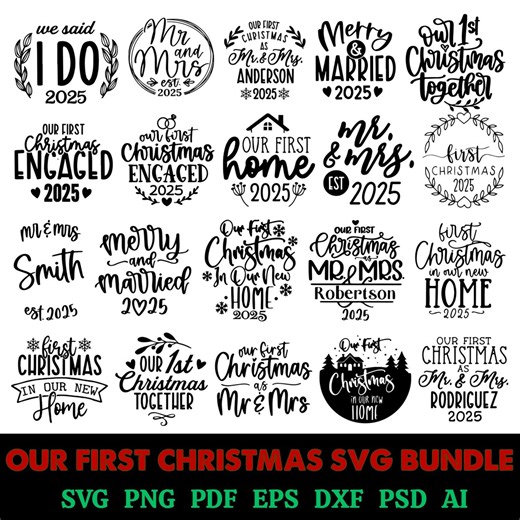 Our First Christmas 2025 Svg Bundle, First Christmas Ornament Svg, Our First Christmas as Mr and Mrs Svg, Christmas Ornament Svg, Digital - Etsy