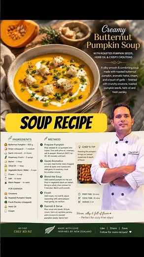🥣 Creamy Butternut Pumpkin Soup | Restaurant Style Soup Recipe | Chef KD NZ #shorts #soup