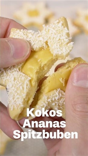 Coconut shortbread cookies with pineapple curd 🥥🍍 #shorts #christmascookies #easybaking