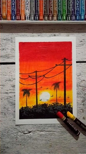 Beautiful sunset Road drawing |Easy oil pastel art #oilpastel #art