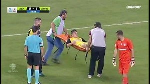 Injured soccer star dropped on stretcher