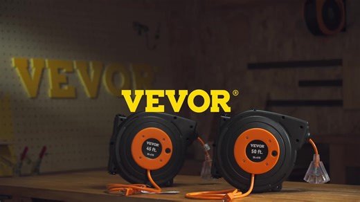 VEVOR Upgraded Retractable Extension Cord Reel, Heavy Duty 12-16AWG/3C SJTOW Power Cord with Lighted Triple Tap Outlet, 15 Amp Circuit Breaker, 180° Swivel Bracket for Ceiling or Wall Tested to UL Standards Cable Safety Convenience VEVOR Super Brand Day