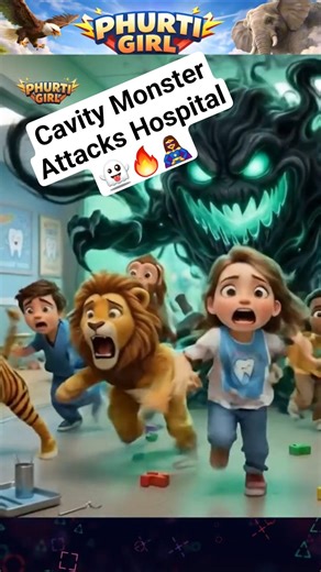 👻 Cavity Monster Attacks Dental Hospital | SuperHero l Cartoon For Kids #phurtigirl #kidscartoon