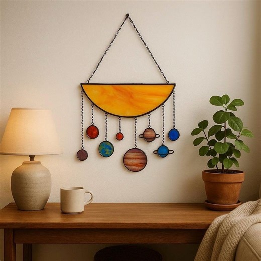 Solar System Wall Hanging, Stained Glass Planet Mobile, Christmas Space Gift, Celestial Boho Home Decor, Astrology Wall Art, Cosmic Ornament - Etsy